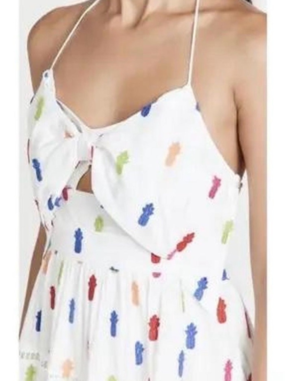 Farm Rio White Multi-Color Pineapple Print Spaghetti Strap Dress